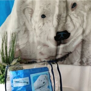 Blue Fleece Polar Bears Super Soft Korean Design Blanket 43"×45" 1 ply
